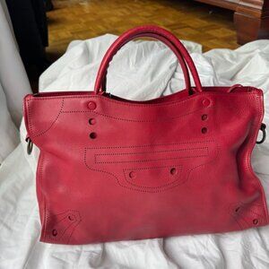 Auth S/S 2017 Balenciaga Red Calfskin Blackout Shoulder Crossbody City